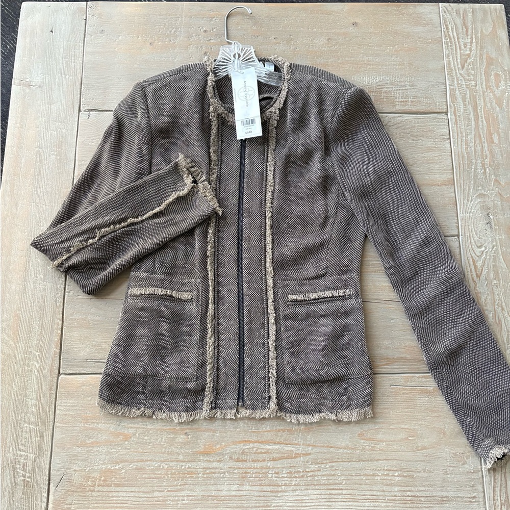 Carlisle New York Taupe Linen Fringe Blazer Jacket